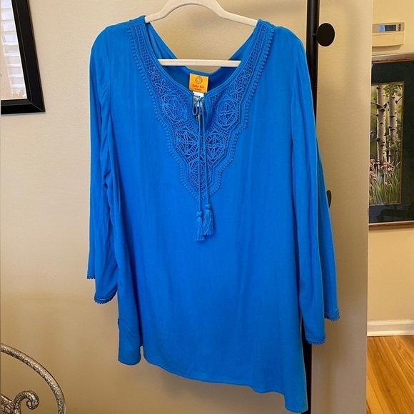 Ruby Rd. Tops - RUBY Rd. Blue With Lace & Tassels Front Top. Size 18W. D250/A1880